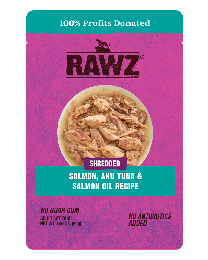 Rawz Cat Shredded Pouches Salmon, Aku Tuna & Tuna Oil