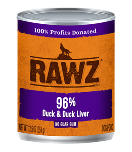RAWZ Dog Cans 96% Duck & Duck Liver 12.5oz