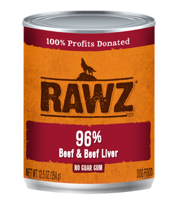 RAWZ Dog Cans 96% Beef & Beef Liver 12.5oz
