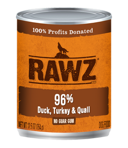 RAWZ Dog Cans 96% Duck, Turkey & Quail  12.5oz